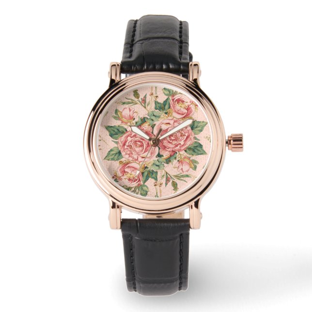 Valentine's Day, Beautiful Pink Roses Flowers Armbanduhr (Vorderseite)