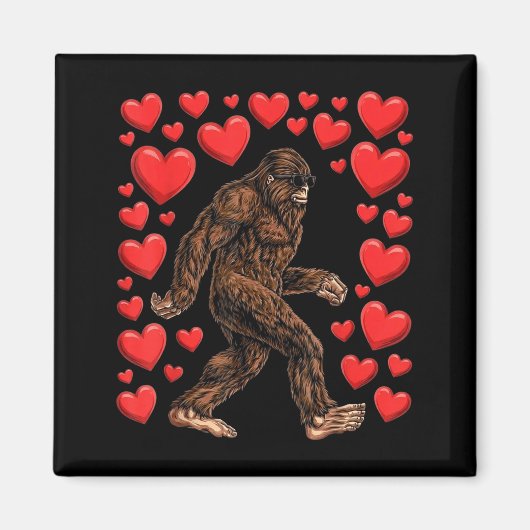 Valentines Day Bigfoot Red Hearts Funny Sasquatch  Magnet (Vorne)
