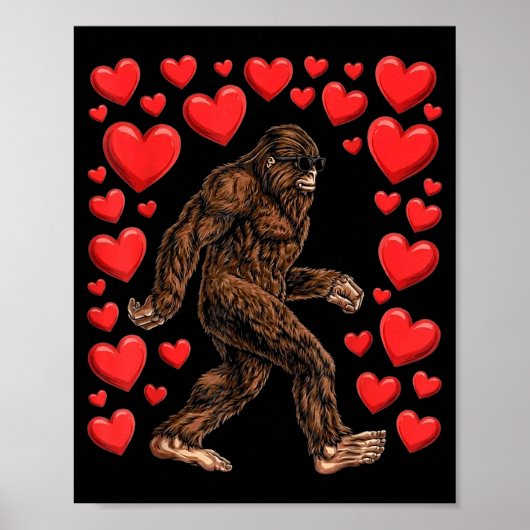 Valentines Day Bigfoot Red Hearts Funny Sasquatch  Poster (Vorne)