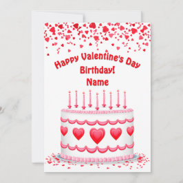 Valentine's Day Birthday Cake Custom Candles Flat Karte