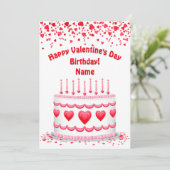 Valentine's Day Birthday Cake Custom Candles Flat Karte (Stehend Vorderseite)