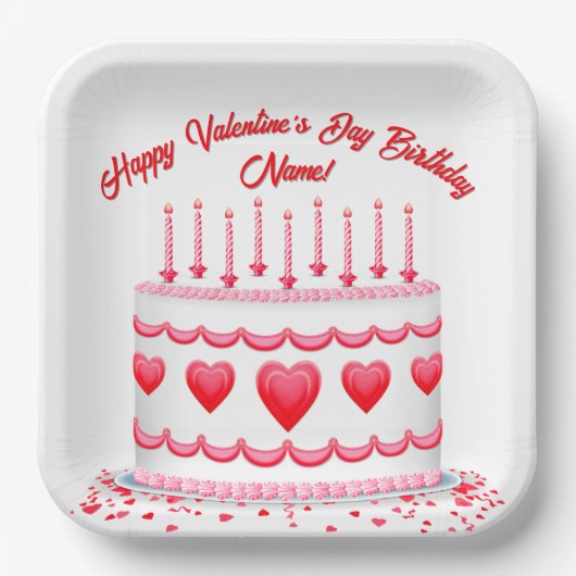 Valentine's Day Birthday Cake Customizable Candles Pappteller (Vorderseite)