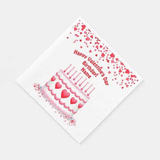 Valentine's Day Birthday Cake Customizable Candles Serviette (Ecke)