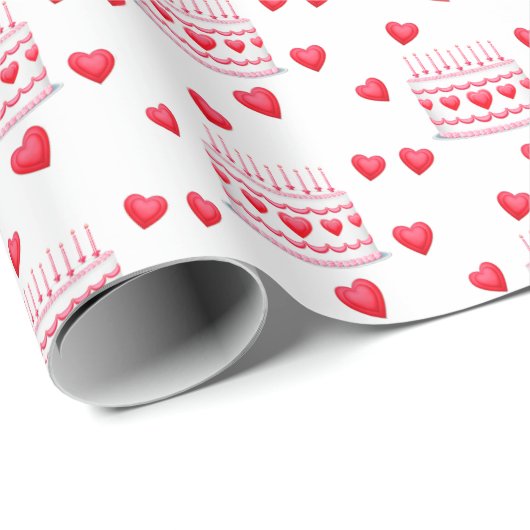 Valentine's Day Birthday Cake Pattern Geschenkpapier (Rolleneckpunkt)