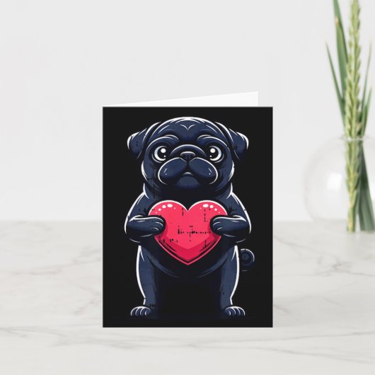 Valentines Day Black Pug Heart Funny Dog Mom Dad F Karte (Vorderseite)