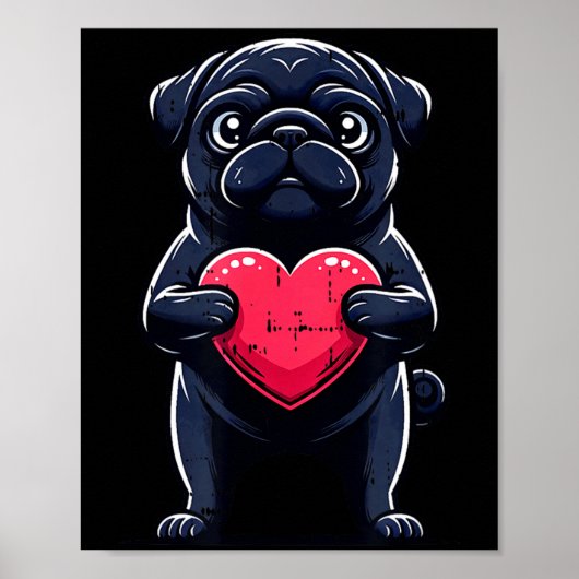 Valentines Day Black Pug Heart Funny Dog Mom Dad F Poster (Vorne)