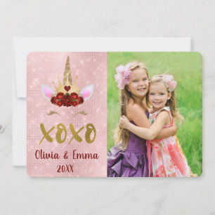 Valentine's Day Blush Pink Unicorn Photo Card Feiertagskarte