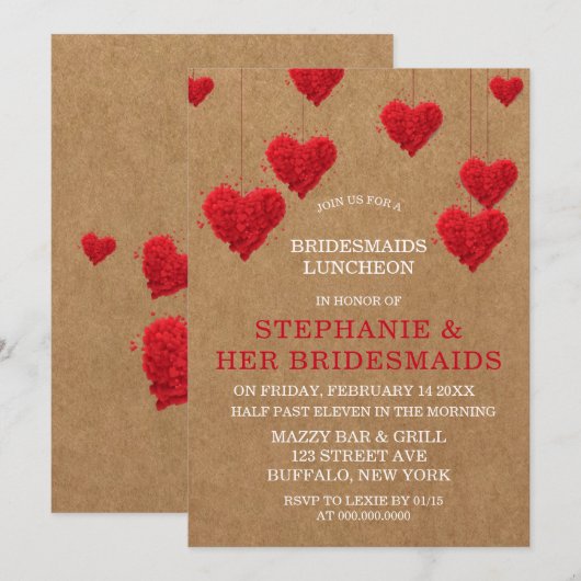 Valentine's Day Bridesmaids Luncheon Einladung (Vorne/Hinten)