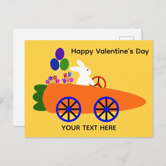 Valentine's Day Bunny Carrot Car #2 Postcard Postkarte (Vorne/Hinten)