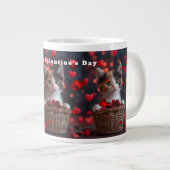 Valentine's Day Calico Kitten Red Hearts Candy Jumbo-Tasse (Vorderseite Rechts)