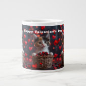 Valentine's Day Calico Kitten Red Hearts Candy Jumbo-Tasse (Vorderseite)