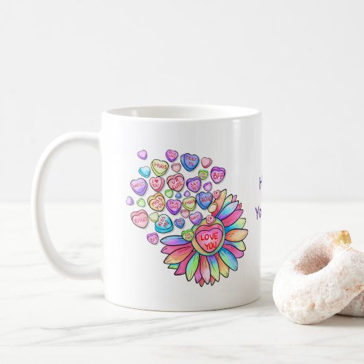 Valentine's Day Candy Hearts Gift personalisieren Kaffeetasse (Mit Donut)