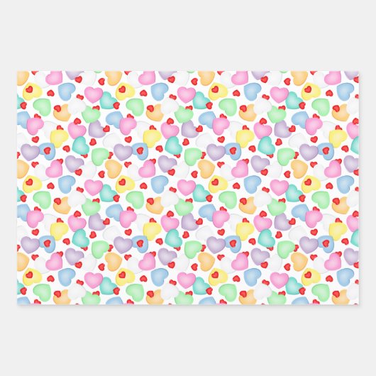 Valentine's Day Candy Hearts Muster Geschenkpapier Set (Vorderseite)