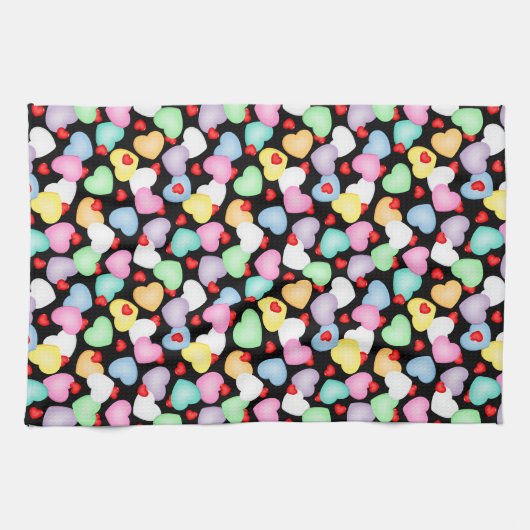 Valentine's Day Candy Hearts Muster Geschirrtuch (Horizontal)