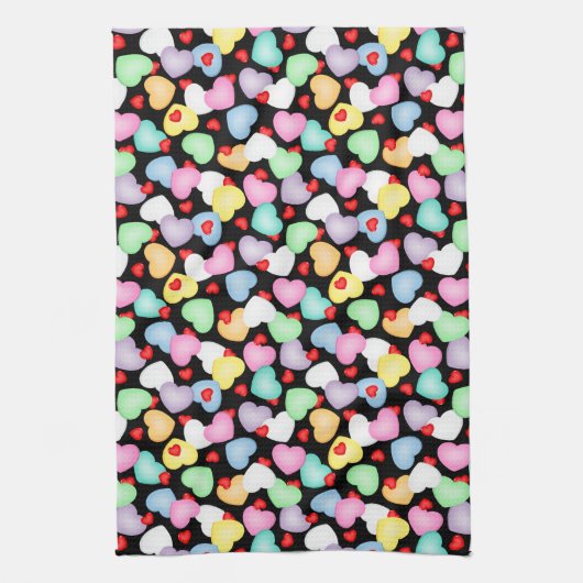 Valentine's Day Candy Hearts Muster Geschirrtuch (Vertikal)