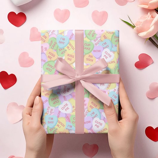 Valentine's Day Candy Hearts Niedliches Muster Geschenkpapier