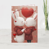 Valentine's Day Card Bunnies Red Hearts  Karte (Vorderseite)