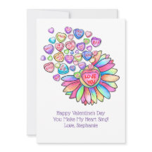 Valentine's Day Card Candy Hearts Blume Regenbogen