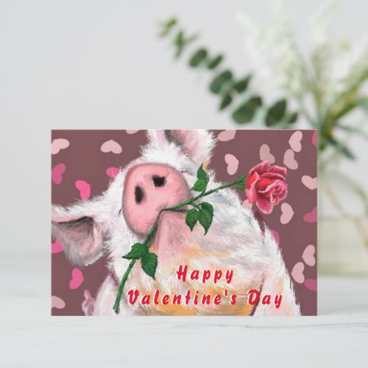 Valentine's Day Card Gentleman Pig QR Code Wish Karte (Stehend Vorderseite)