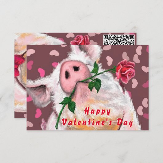 Valentine's Day Card Gentleman Pig QR Code Wish Karte (Vorne/Hinten)