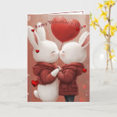 Valentine's Day Card Kissing Bunnies Red Hearts Karte (Gelbe Blume)