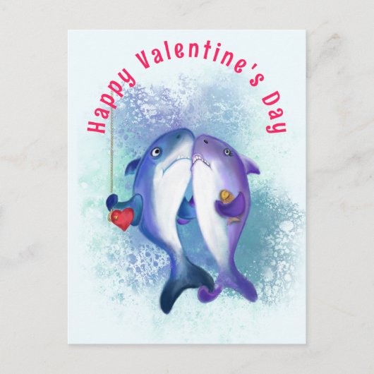 Valentine's Day Card mit Couple Shark Liebe Funny Postkarte (Vorderseite)
