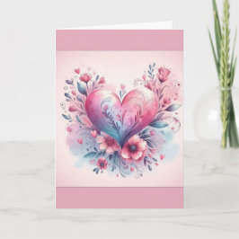 Valentine's Day Card Pink Flowers Pink Heart Dankeskarte