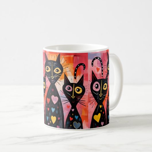 Valentine's Day Cat Red Hearts Mugs Kaffeetasse (VorderseiteRechts)