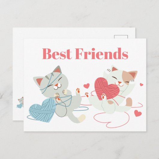 Valentine's Day Cats Herzgarn Kätzchen Bester Freu Postkarte (Vorne/Hinten)