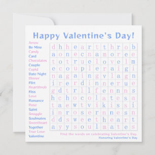 Valentine's Day Celebration Word Game Pink, Blue Feiertagskarte