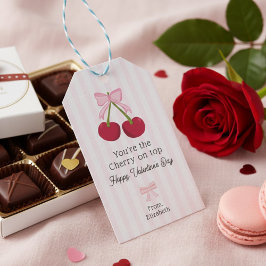 Valentine's Day Cherry on Top Coquette Stripes Geschenkanhänger