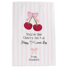 Valentine's Day Cherry on Top Coquette Stripes Mittlere Geschenktüte
