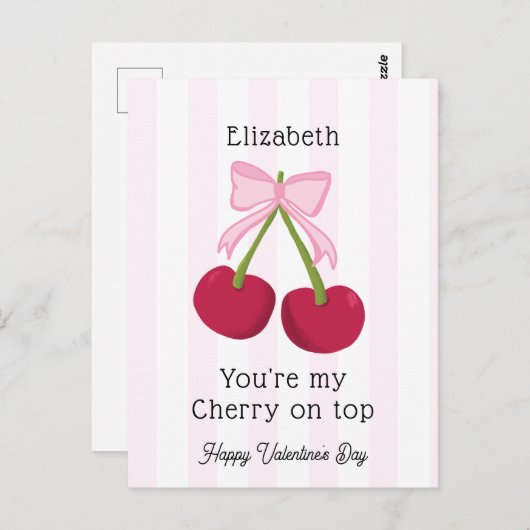 Valentine's Day Cherry on Top Coquette Stripes Postkarte (Vorne/Hinten)