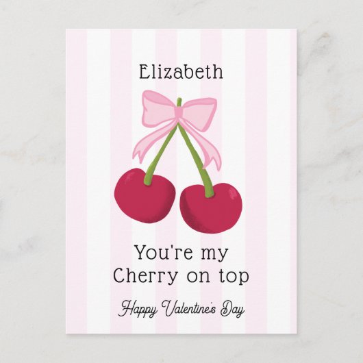 Valentine's Day Cherry on Top Coquette Stripes Postkarte (Vorderseite)