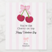 Valentine's Day Cherry on Top Coquette Stripes Weinetikett (Einzelnes Label)