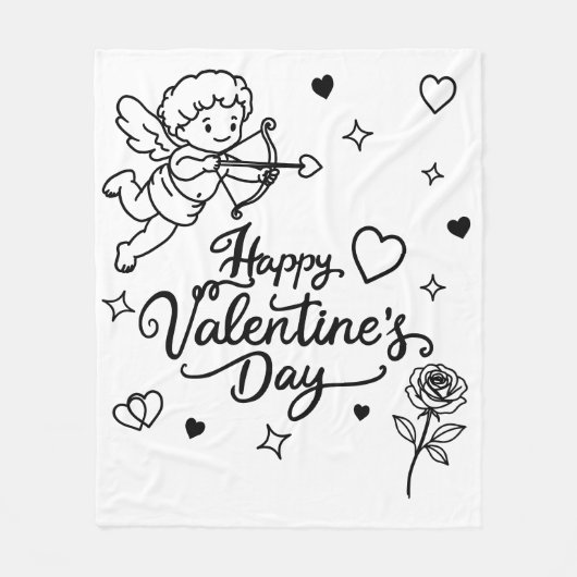 Valentines Day Cherub & Romantic Doodle Design Fleecedecke (Vorderseite)