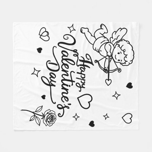 Valentines Day Cherub & Romantic Doodle Design Fleecedecke (Vorderseite (Horizontal))