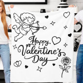 Valentines Day Cherub & Romantic Doodle Design Fleecedecke