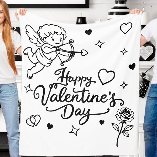 Valentines Day Cherub & Romantic Doodle Design Fleecedecke