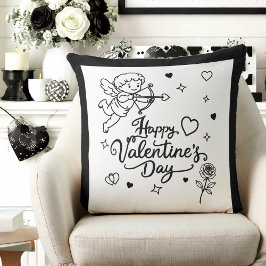 Valentines Day Cherub & Romantic Doodle Design Kissen