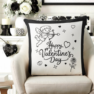Valentines Day Cherub & Romantic Doodle Design Kissen