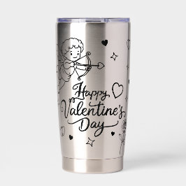 Valentines Day Cherub & Romantic Doodle Design Thermobecher