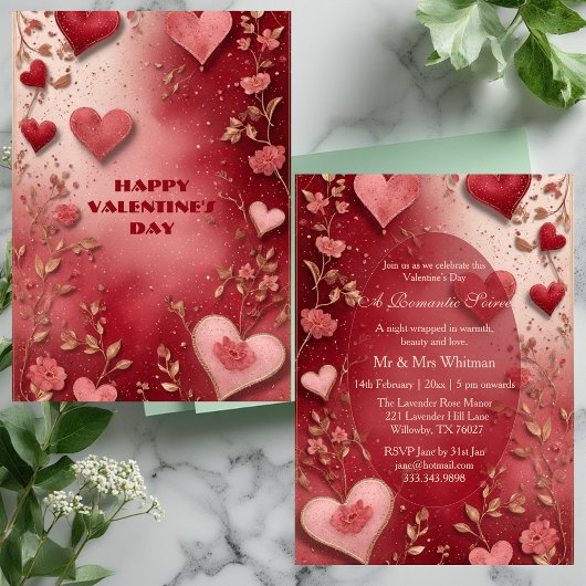 Valentines Day Couple's Romantic Soiree Red Hearts Einladung