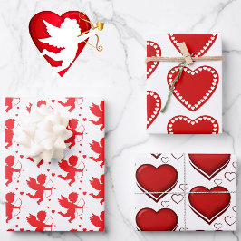 Valentine's Day Cupid Arrow Hearts Red White Geschenkpapier Set