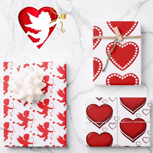 Valentine's Day Cupid Arrow Hearts Red White Geschenkpapier Set