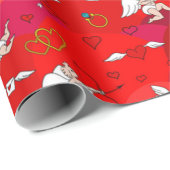 Valentine's Day Cupid Flügel Herz Rot Rosa Geschenkpapier (Rolleneckpunkt)