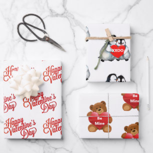 Valentine's Day Custom Text Red Hearts Niedliches  Geschenkpapier Set