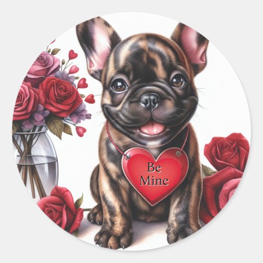 Valentine's Day Customize Text Französisch Bulldog Runder Aufkleber (Vorderseite)