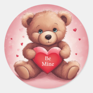 Valentine's Day Customize Text Teddy Bären w Herz Runder Aufkleber