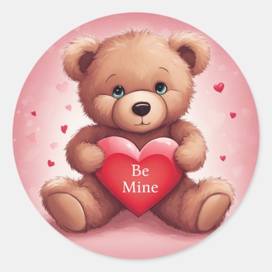 Valentine's Day Customize Text Teddy Bären w Herz Runder Aufkleber (Vorderseite)